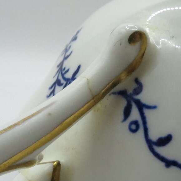 Coalport Cream Soup Bouillon Cup Saucer Set of 2 Blue White Leaves Ivy 5590K - Picture 10 of 15